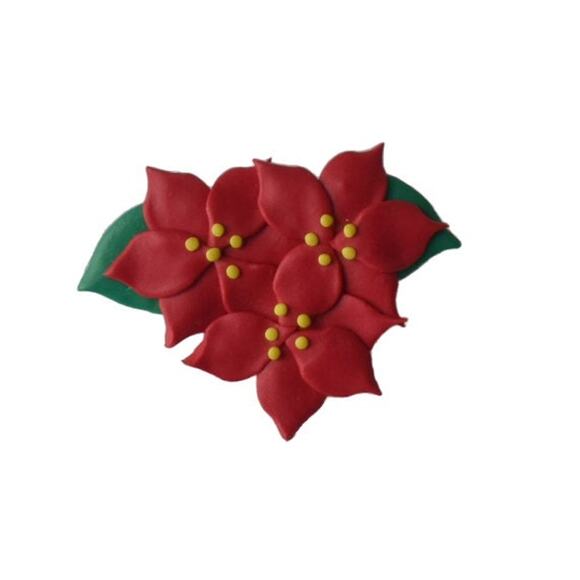 Artisan Red Green Yellow Polymer Clay Christmas Trio of Poinsettia Pin Brooch - Picture 1 of 3